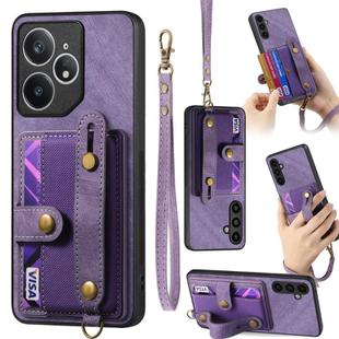 For Realme Neo7 Retro Cross Wristband Wallet Leather Back Phone Case(Purple)