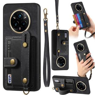 For Realme 14 Pro Retro Cross Wristband Wallet Leather Back Phone Case(Black)