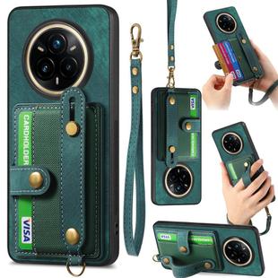 For Realme 14 Pro+ Retro Cross Wristband Wallet Leather Back Phone Case(Green)