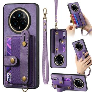 For Realme 14 Pro+ Retro Cross Wristband Wallet Leather Back Phone Case(Purple)