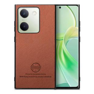 For vivo Y300+ Twill Fabric Leather Skin Back Phone Case(Brown)
