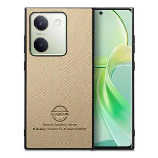 For vivo Y300+ Twill Fabric Leather Skin Back Phone Case(Khaki)