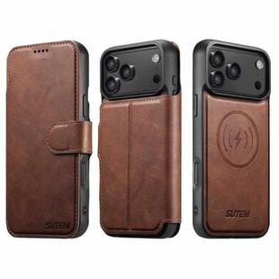 For iPhone 17 Pro Max Suteni Q05 2-in-1 Multi-function Detachable Wallet MagSafe Phone Case(Brown)