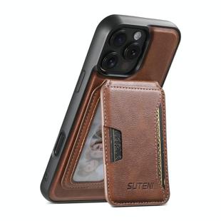 For iPhone 15 Pro Max Suteni M3 Card Bag MagSafe Cowhide Texture Leather Phone Case(Brown)