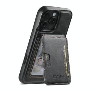 For iPhone 13 Pro Max Suteni M3 Card Bag MagSafe Cowhide Texture Leather Phone Case(Black)