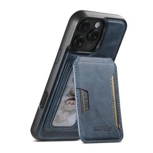 For iPhone 13 Pro Max Suteni M3 Card Bag MagSafe Cowhide Texture Leather Phone Case(Blue)