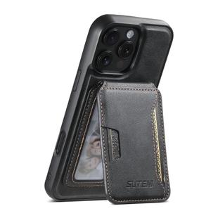 For iPhone 12 Pro Max Suteni M3 Card Bag MagSafe Cowhide Texture Leather Phone Case(Black)