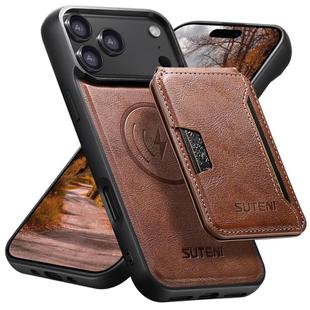 For iPhone 17 Pro Max Suteni M3 Card Bag MagSafe Cowhide Texture Leather Phone Case(Brown)