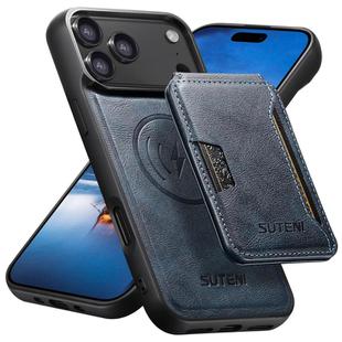 For iPhone 17 Pro Suteni M3 Card Bag MagSafe Cowhide Texture Leather Phone Case(Blue)