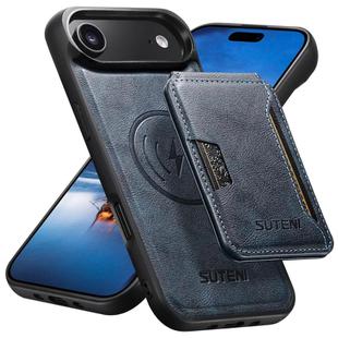 For iPhone 17 Air Suteni M3 Card Bag MagSafe Cowhide Texture Leather Phone Case(Blue)