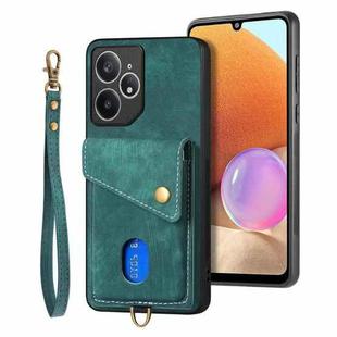 For Realme Neo7 Retro Card Wallet Fold Leather Phone Case with Strap(Green)