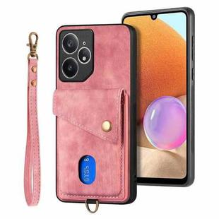 For Realme Neo7 Retro Card Wallet Fold Leather Phone Case with Strap(Pink)