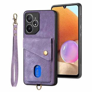 For Realme Neo7 Retro Card Wallet Fold Leather Phone Case with Strap(Purple)