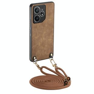 For Realme Neo7 Vintage Leather PC Back Cover Phone Case with Crossbody Strap(Brown)