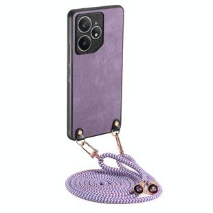 For Realme Neo7 Vintage Leather PC Back Cover Phone Case with Crossbody Strap(Purple)