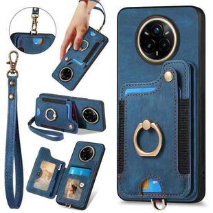For Realme 14 Pro Retro Skin-feel Ring Multi-card Wallet Phone Case(Blue)