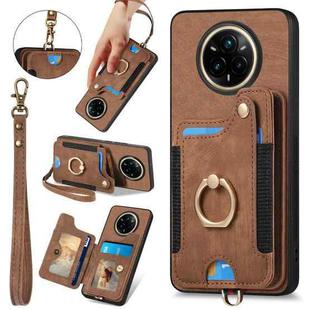 For Realme 14 Pro Retro Skin-feel Ring Multi-card Wallet Phone Case(Brown)