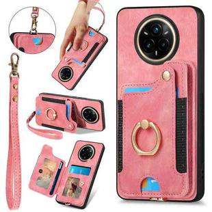 For Realme 14 Pro+ Retro Skin-feel Ring Multi-card Wallet Phone Case(Pink)