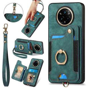 For Realme 14 Pro+ Retro Skin-feel Ring Multi-card Wallet Phone Case(Green)