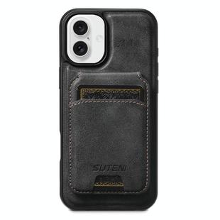 For iPhone 16 Suteni M5 Magnetic Card Bag MagSafe Leather Phone Case(Black)