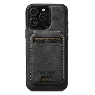 For iPhone 15 Pro Max Suteni M5 Magnetic Card Bag MagSafe Leather Phone Case(Black)