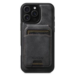 For iPhone 13 Pro Max Suteni M5 Magnetic Card Bag MagSafe Leather Phone Case(Black)