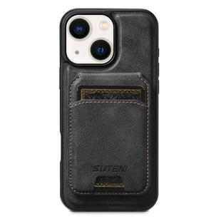 For iPhone 13 Suteni M5 Magnetic Card Bag MagSafe Leather Phone Case(Black)