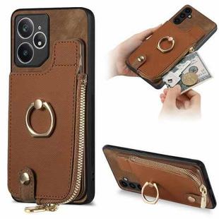 For Realme Neo7 Cross Leather Ring Vertical Zipper Wallet Back Phone Case(Brown)