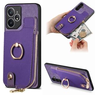 For Realme Neo7 Cross Leather Ring Vertical Zipper Wallet Back Phone Case(Purple)