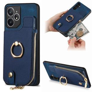 For Realme Neo7 Cross Leather Ring Vertical Zipper Wallet Back Phone Case(Blue)