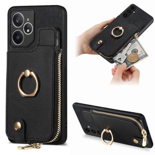 For Realme Neo7 Cross Leather Ring Vertical Zipper Wallet Back Phone Case(Black)