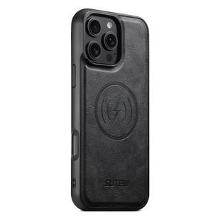 For iPhone 16 Pro Max Suteni G5 Cowhide Leather MagSafe Magnetic Phone Case(Black)