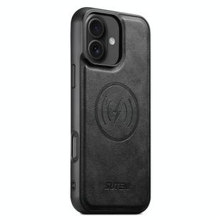 For iPhone 16 Suteni G5 Cowhide Leather MagSafe Magnetic Phone Case(Black)