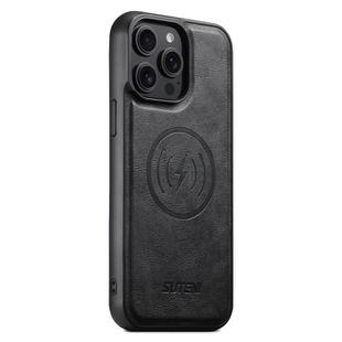 For iPhone 15 Pro Max Suteni G5 Cowhide Leather MagSafe Magnetic Phone Case(Black)
