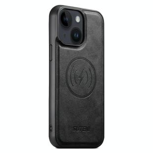 For iPhone 15 Plus Suteni G5 Cowhide Leather MagSafe Magnetic Phone Case(Black)