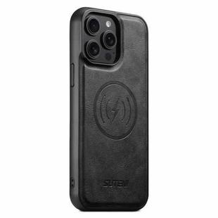 For iPhone 13 Pro Suteni G5 Cowhide Leather MagSafe Magnetic Phone Case(Black)