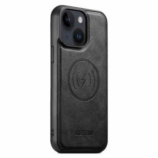 For iPhone 13 Suteni G5 Cowhide Leather MagSafe Magnetic Phone Case(Black)