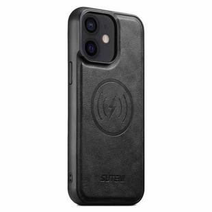 For iPhone 12 Suteni G5 Cowhide Leather MagSafe Magnetic Phone Case(Black)