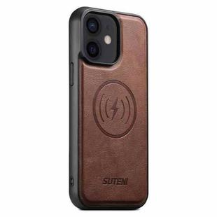 For iPhone 12 Suteni G5 Cowhide Leather MagSafe Magnetic Phone Case(Brown)