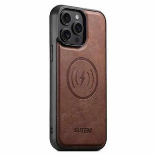 For iPhone 12 Pro Max Suteni G5 Cowhide Leather MagSafe Magnetic Phone Case(Brown)