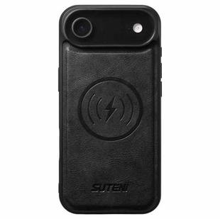For iPhone 17 Air Suteni G5 Cowhide Leather MagSafe Magnetic Phone Case(Black)