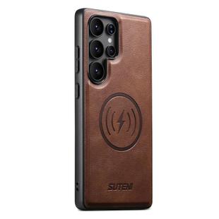 For Samsung Galaxy S25 Ultra 5G Suteni G5 Cowhide Leather Magnetic Phone Case(Brown)