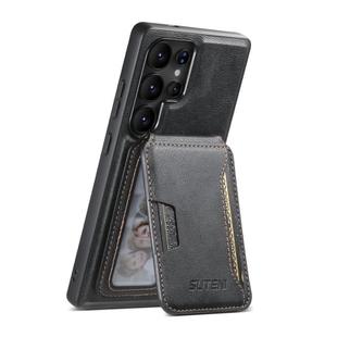 For Samsung Galaxy S25 Ultra 5G Suteni M3 Card Bag MagSafe Cowhide Texture Leather Phone Case(Black)
