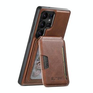 For Samsung Galaxy S25 Ultra 5G Suteni M3 Card Bag MagSafe Cowhide Texture Leather Phone Case(Brown)