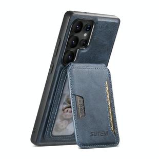 For Samsung Galaxy S25 Ultra 5G Suteni M3 Card Bag MagSafe Cowhide Texture Leather Phone Case(Blue)
