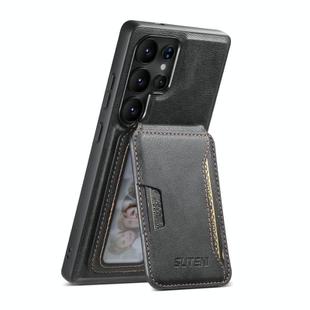For Samsung Galaxy S24 Ultra 5G Suteni M3 Card Bag MagSafe Cowhide Texture Leather Phone Case(Black)