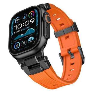 For Apple Watch 46mm / 49mm / 45mm / 44mm Stainless Steel Connector Vertical Grain TPU Watch Band(Orange)