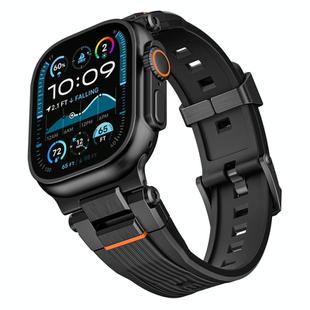 For Apple Watch 46mm / 49mm / 45mm / 44mm Stainless Steel Connector Vertical Grain TPU Watch Band(Black)