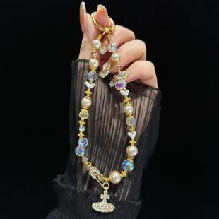 Crystal Pearl Alloy Saturn Phone Chain(Golden)