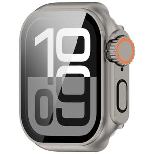 For Apple Watch Series 10 46mm Change to Ultra 49mm Tempered Film Integrated PC Button Watch Case(Titanium Steel Color)
